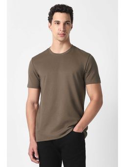 Van Heusen - Men Brown Solid T-Shirt