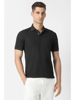 Van Heusen - Men Black Solid Polo Neck T-Shirt