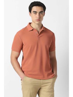 Van Heusen - Men Orange Solid Polo Neck T-Shirt