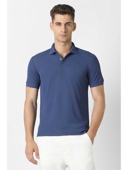 Van Heusen - Men Blue Solid Polo Neck T-Shirt