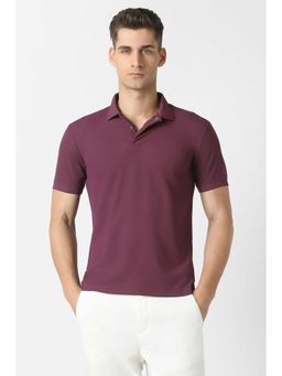 Van Heusen - Men Maroon Solid Polo Neck T-Shirt