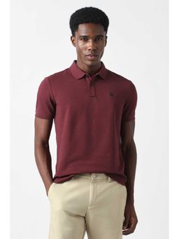 Van Heusen - Men Maroon Textured Polo Neck T-Shirt
