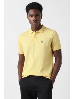 Van Heusen - Men Yellow Textured Polo Neck T-Shirt