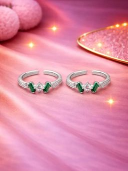 White Velvet - Emerald Grace Adjustable Toe Ring-925 Silver