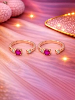 White Velvet - Rose Gold Ruby Spark Adjustable Toe Ring-925 Silver