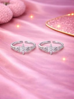 White Velvet - Silver Floral Glow 925 Silver Adjustable Toe Ring