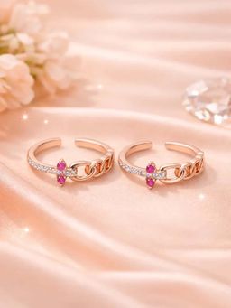 White Velvet - Eternal Link 925 Silver Adjustable Rose Gold Toe Ring