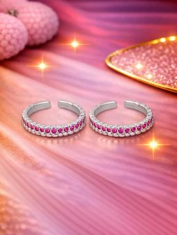 White Velvet - Royal Pink Sparkle 925 Silver Adjustable Toe Ring