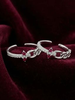 White Velvet - Ruby Chain Blossom 925 Silver Adjustable Toe Ring