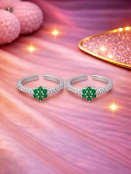 White Velvet - Emerald Bloom 925 Silver Adjustable Rose Gold Toe Ring
