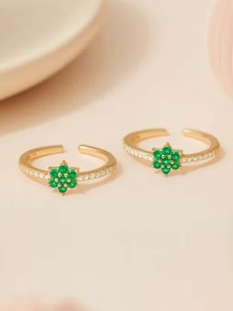 White Velvet - Emerald Bloom 925 Silver Adjustable Rose Gold Toe Ring