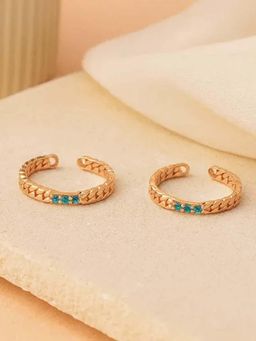 White Velvet - Azure Weave 925 Silver Adjustable Rose Gold Toe Ring