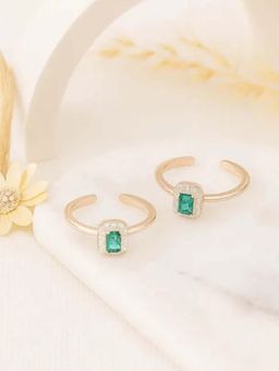 White Velvet - Emerald Glow 925 Silver Adjustable Rose Gold Toe Ring