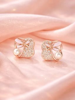White Velvet - Blush Pearl Bow Earrings - 925 Silver