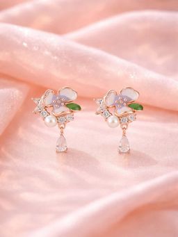 White Velvet - Floral Pearl Drop Earrings - 925 Silver