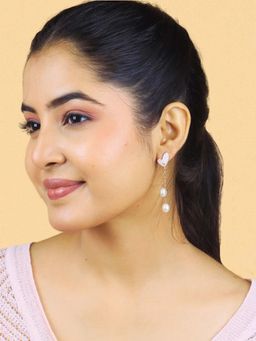 White Velvet - Heart Pearl Dangler Earrings - 925 Silver
