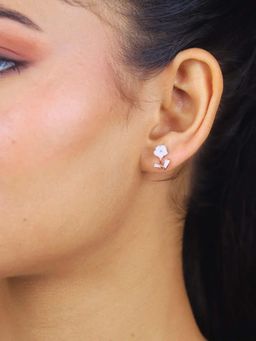 White Velvet - Petal Poise Rose Gold Earrings - 925 Silver