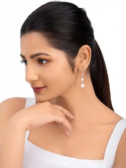White Velvet - Real Pearl Hook Hanging Earrings - 925 Silver
