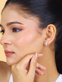 White Velvet - Twinkle Teddy Rose Gold Earrings - 925 Silver