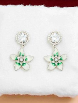 White Velvet - The Verdant Bloom Crystal Drops Earrings - 925 Silver