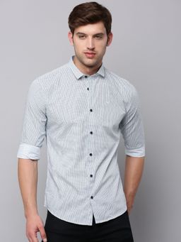 SHOWOFF - Mens Spread Collar White Printed Shirt