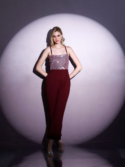 AAREIN - Women Embellished Maroon Jumpsuit