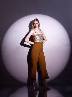 AAREIN - Women Embellished Brown Jumpsuit