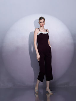 AAREIN - Women Solid Shoulder Straps Burgundy Jumpsuit