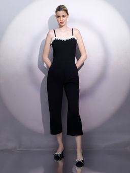 AAREIN - Women Solid Shoulder Straps Black Jumpsuit