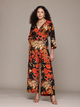 Label Ritu Kumar - Black Floriane Printed Jumpsuit