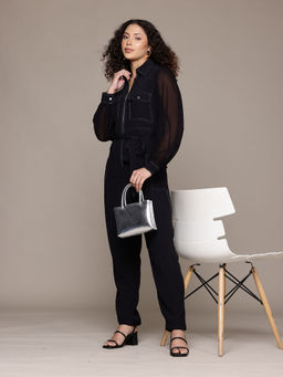 Label Ritu Kumar - Black Serena Jumpsuit with Belt (Set of 2)