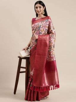 Vastranand - Kanjeevaram Soft Silk Printed Saree- Pink with Unstitched Blouse