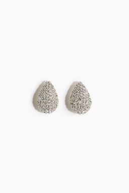 H&M - Women Silver Rhinestone-Decorated Dome Earrings