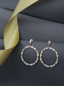 Carlton London - Premium Gold Toned Cubic Zirconia Studded Gold-Plated Circular Drop Earrings
