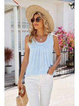 Outzidr - Light Blue Sleeveless Front Pleated Top