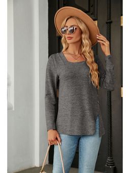 Outzidr - Grey Full Sleeve Side Slit Top