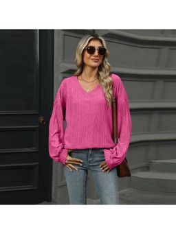Outzidr - Pink Bishop Sleeve Solid Relaxed Top