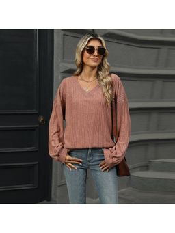 Outzidr - Mauve Bishop Sleeve Solid Relaxed Top