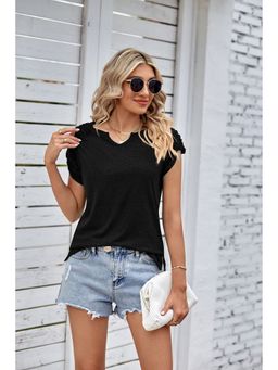 Outzidr - Black Short Sleeve Solid Top