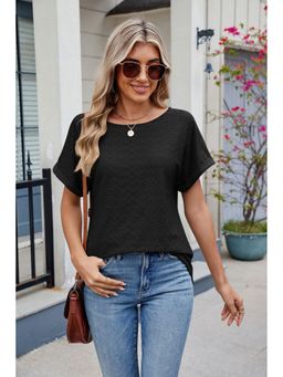 Outzidr - Black Short Sleeve Round Neck Top