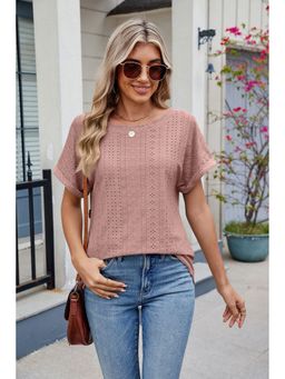 Outzidr - Nude Short Sleeve Round Neck Top