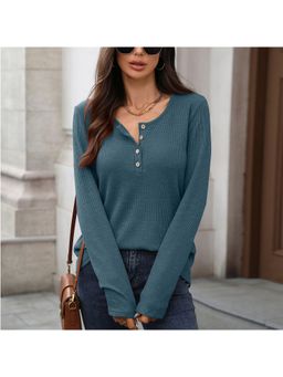 Outzidr - Blue Full Sleeve Buttoned Top