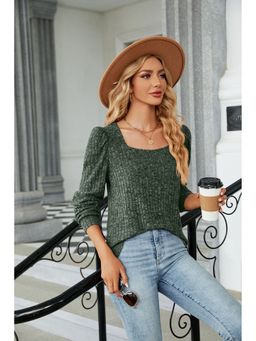 Outzidr - Olive Full Sleeves Square Neck Top