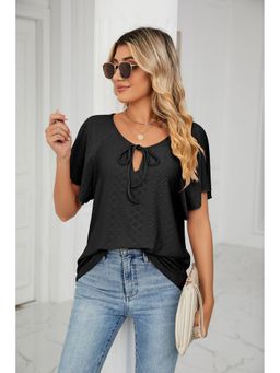 Outzidr - Black Flared Sleeves Tie Up Top