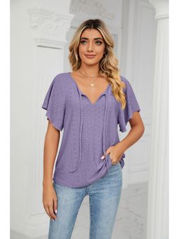 Outzidr - Lilac Flared Sleeves Tie Up Top
