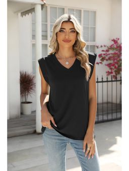 Outzidr - Black Sleeveless V-Neck Top