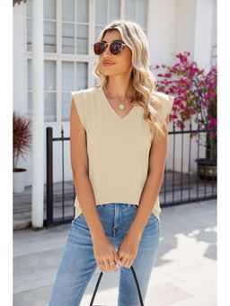 Outzidr - Cream Sleeveless V-Neck Top
