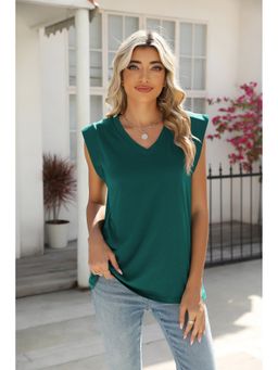 Outzidr - Dark Green Sleeveless V-Neck Top