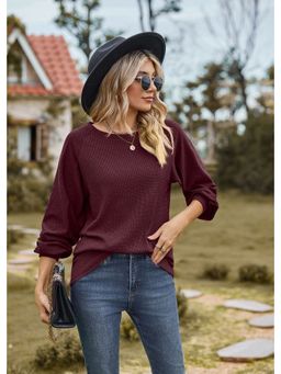 Outzidr - Maroon Full Sleeve Round Neck Top