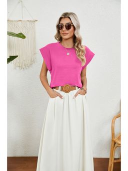 Outzidr - Pink Short Sleeves Round Neck Top